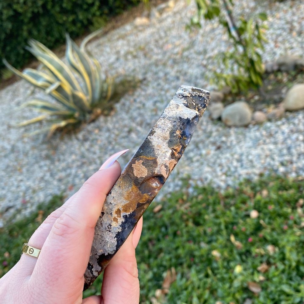 4" Unique Thick Large Druzy Blue Agate Slice - Picture 4 of 11